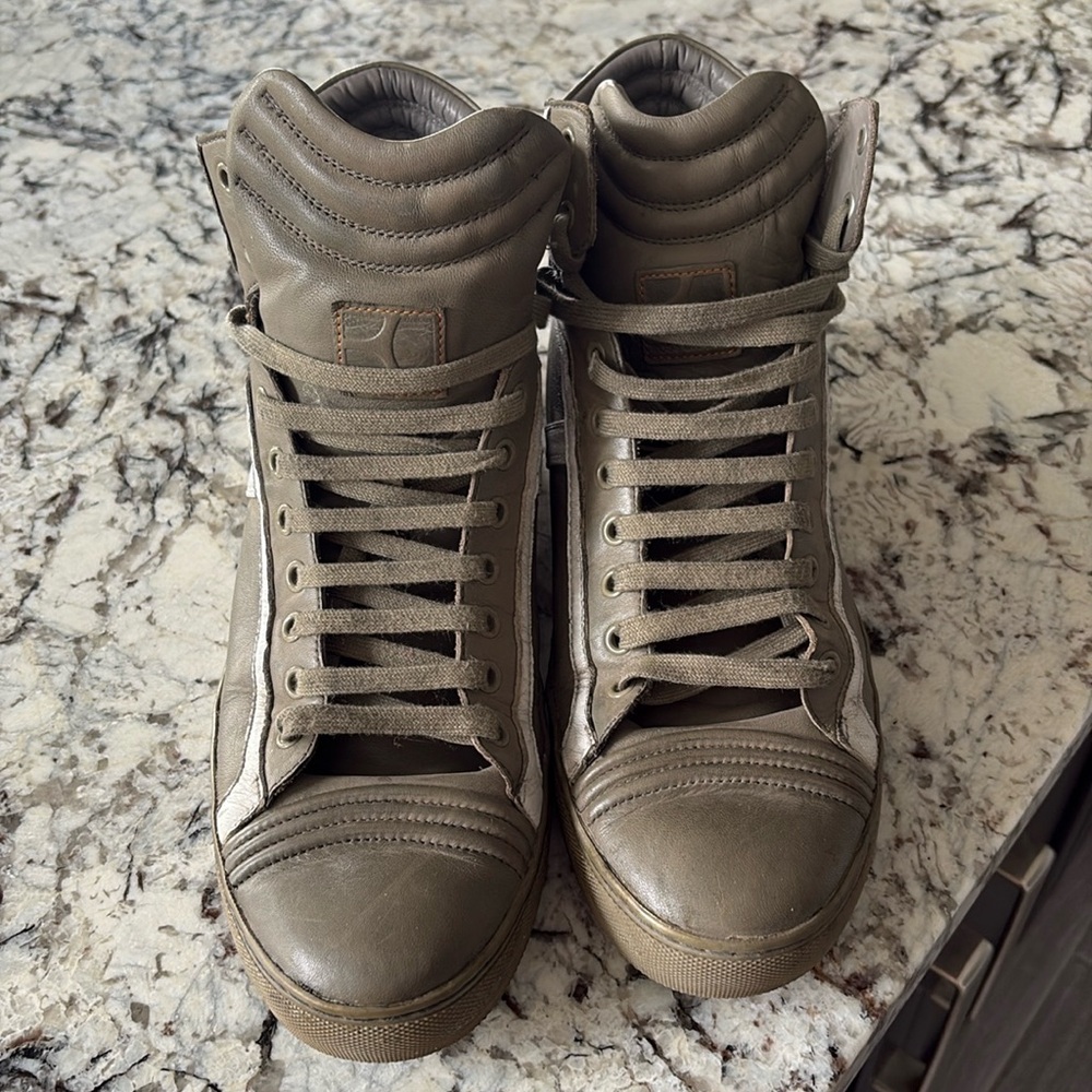 Hugo Boss Orange Grey Leather High Top Sneakers